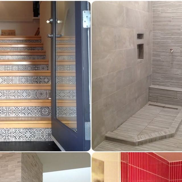 Encaustic Riser Stair — Pattern risers, oak treads