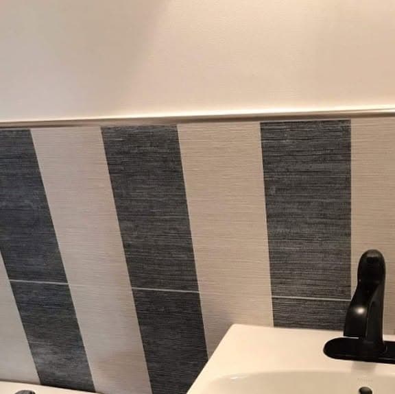 Linen Stripe Vanity — Textured large-format