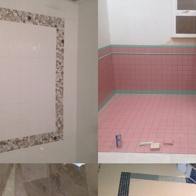 Pebble Frame Wet Wall — River-stone mosaic inlay