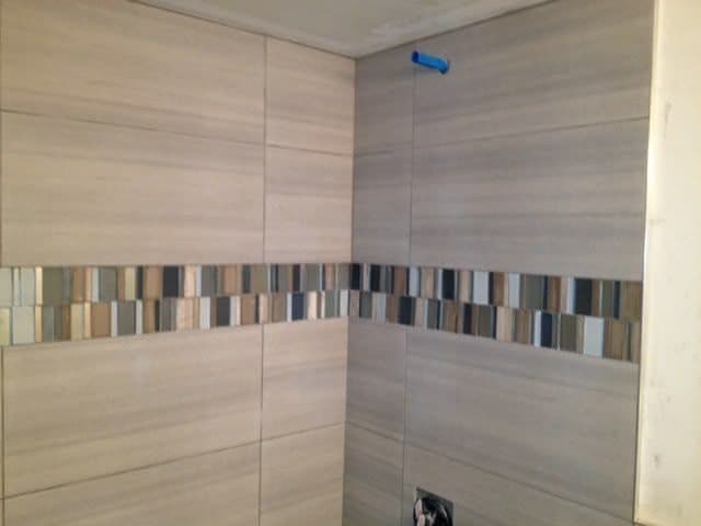 Banded Mosaic Shower — Glass mosaic accent band