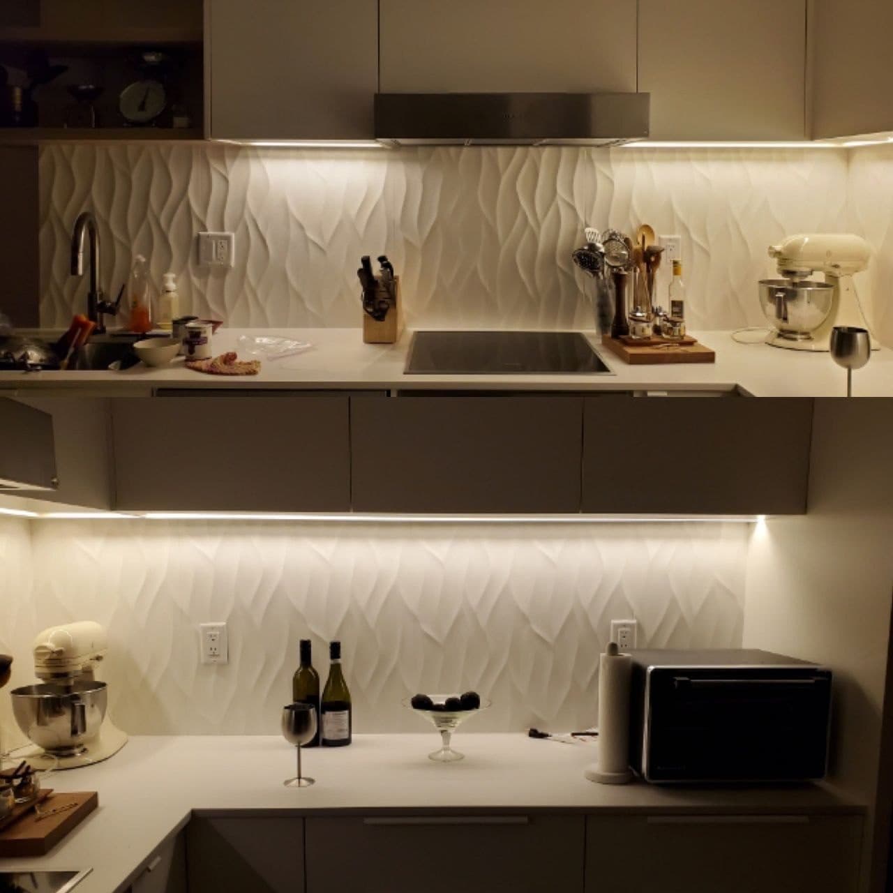 Wave Tile Kitchen — Dimensional wave backsplash